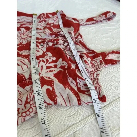Red Floral Linen Blend Lace Up Dress Flower Maxi Pockets Who What Wear Size S - Picture 8 of 13
